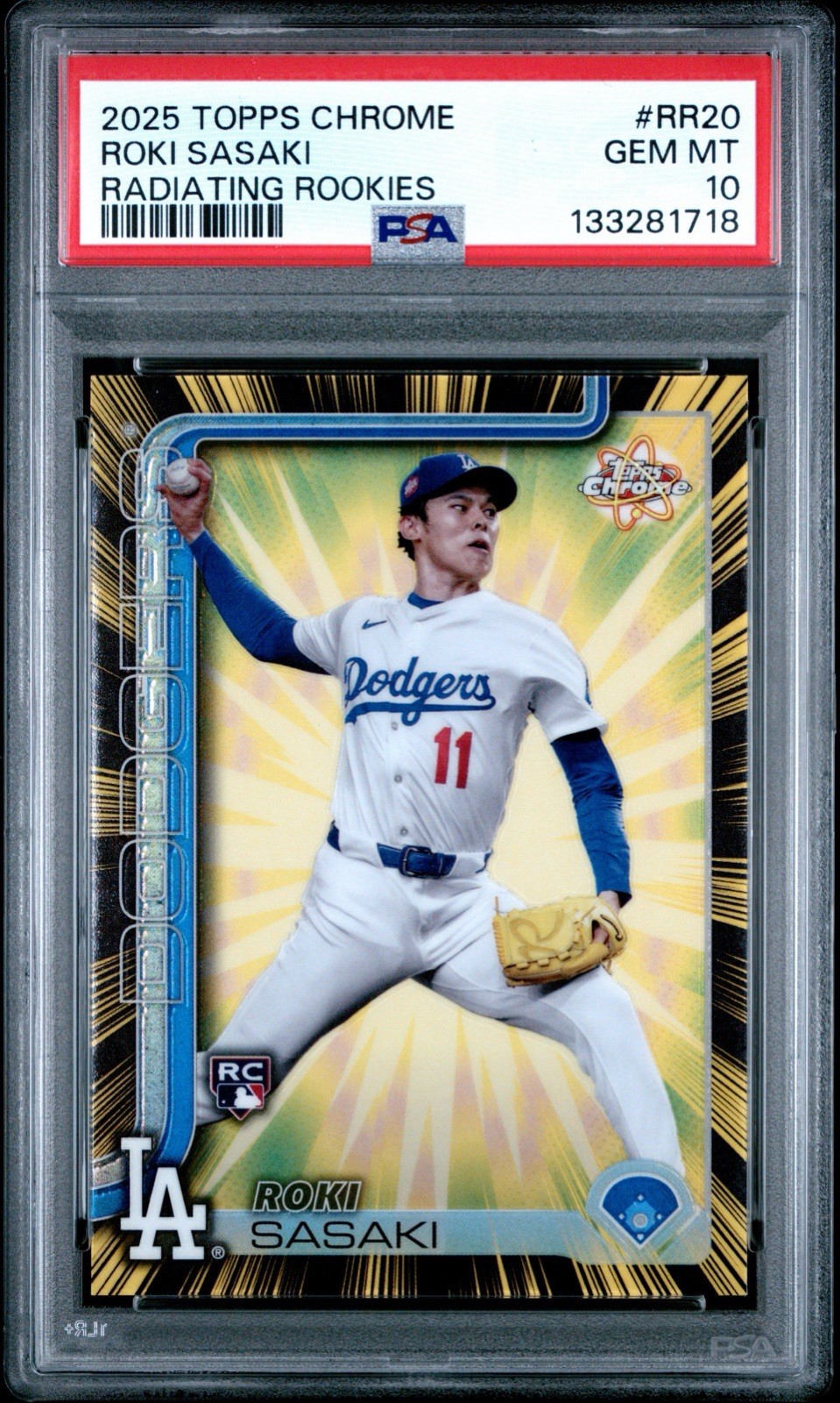 2025 Topps Chrome Radiating Rookies Roki Sasaki SP Rookie RC #RR-20 PSA 10