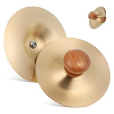 1 Pair Small Hand Cymbals for Kids 7cm/2.75inch Gold Finger Cymbals with Wood.