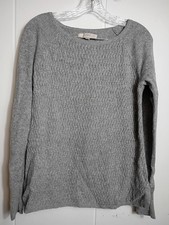 Anne Taylor LOFT Gray Tight Cable Knit Sweater Cotton Viscose Wool Womens S