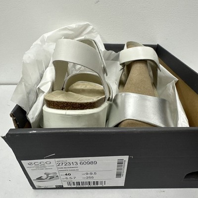 ECCO 272313 - Flowt Wedge Cork Sandals - Silver / White 60989 - Size 9-9.5