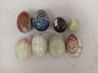 Natural Stone Carved Egg Ornament Paperweight Bundle x8 Job Lot Collectable