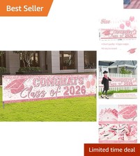 Waterproof Congrats Class of 2026 Banner - Pink Rose Gold Graduation Sign