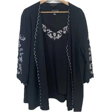 Antthony Originals 2 Piece  Top Cardigan 1X Floral Embroidered Topper Stretch