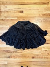 Black Tulle Petticoat Double Lined Ruffle Hem - Elastic Waist Stretch To 17  