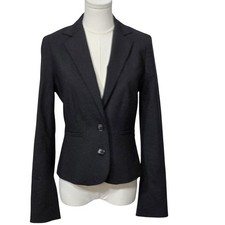 Club Monaco Blazer Womens 4 Black Tex Wool Stretch Two Button Jacket Work