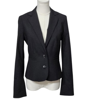 Club Monaco Blazer Womens 4 Black Tex Wool Stretch Two Button Jacket Work