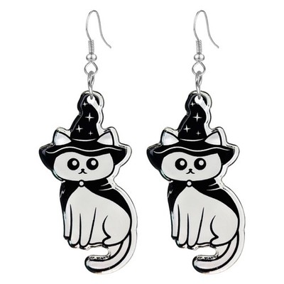 Kawaii Halloween Cat Earring Wooden Black Cats Dangle Earrings Skeleton Cat - 01