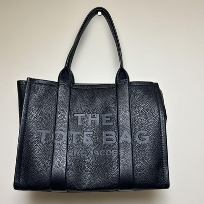 MARC JACOBS The Leather Large Tote Bag Black Leather Travel Handbag Authentic
