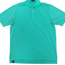 Peter Millar Summer Comfort Polo Shirt Mens Large Green Striped Short Sleeve