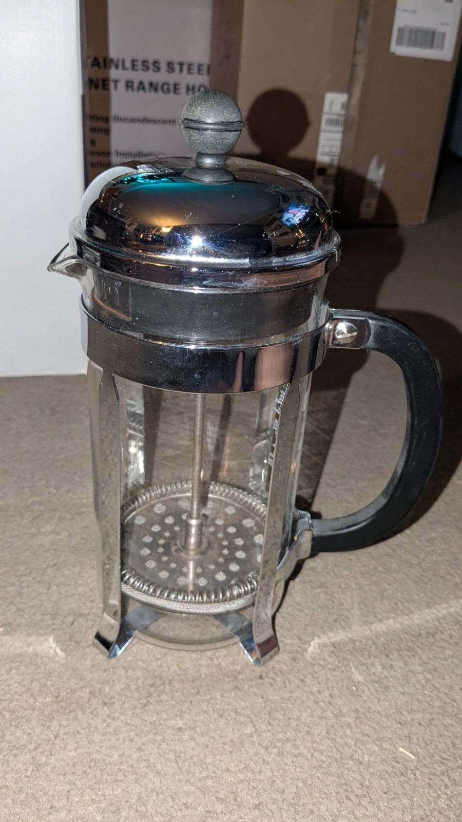 Bodum French Press Coffee Maker #157 Steel / Black 4 Cup 32 oz Made in Portugal