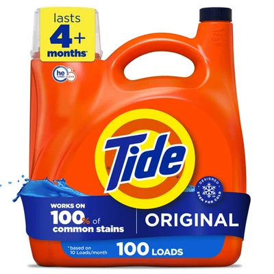 Tide Laundry Detergent Liquid, Original Scent, 132 fl oz, 100 Loads, HE Compatib