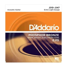 NEW D'Addario EJ15 Phosphor Bronze Acoustic Strings - Extra Light - .010-.047