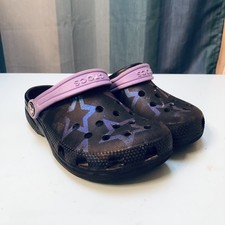 Crocs Kids Iconic Comfort Clog Black Purple Star Jibbitz Slip On Chid Size C13