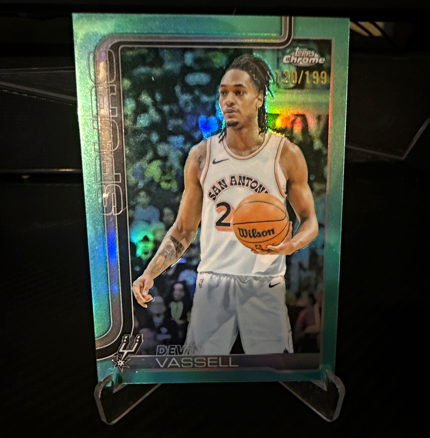 Topps 2025-26 Chrome Devin Vassell #202 Aqua Refractor /199 Spurs