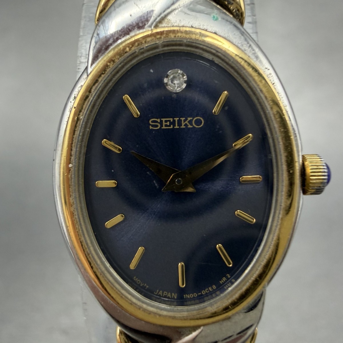 Seiko Watch Women 18mm Blue Dial Two Tone Oval Diamond 1N00-0BL0