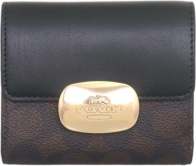 Coach Eliza Small Wallet Signature Canvas CW801 IMXAQ Walnut/Black [Outlet]