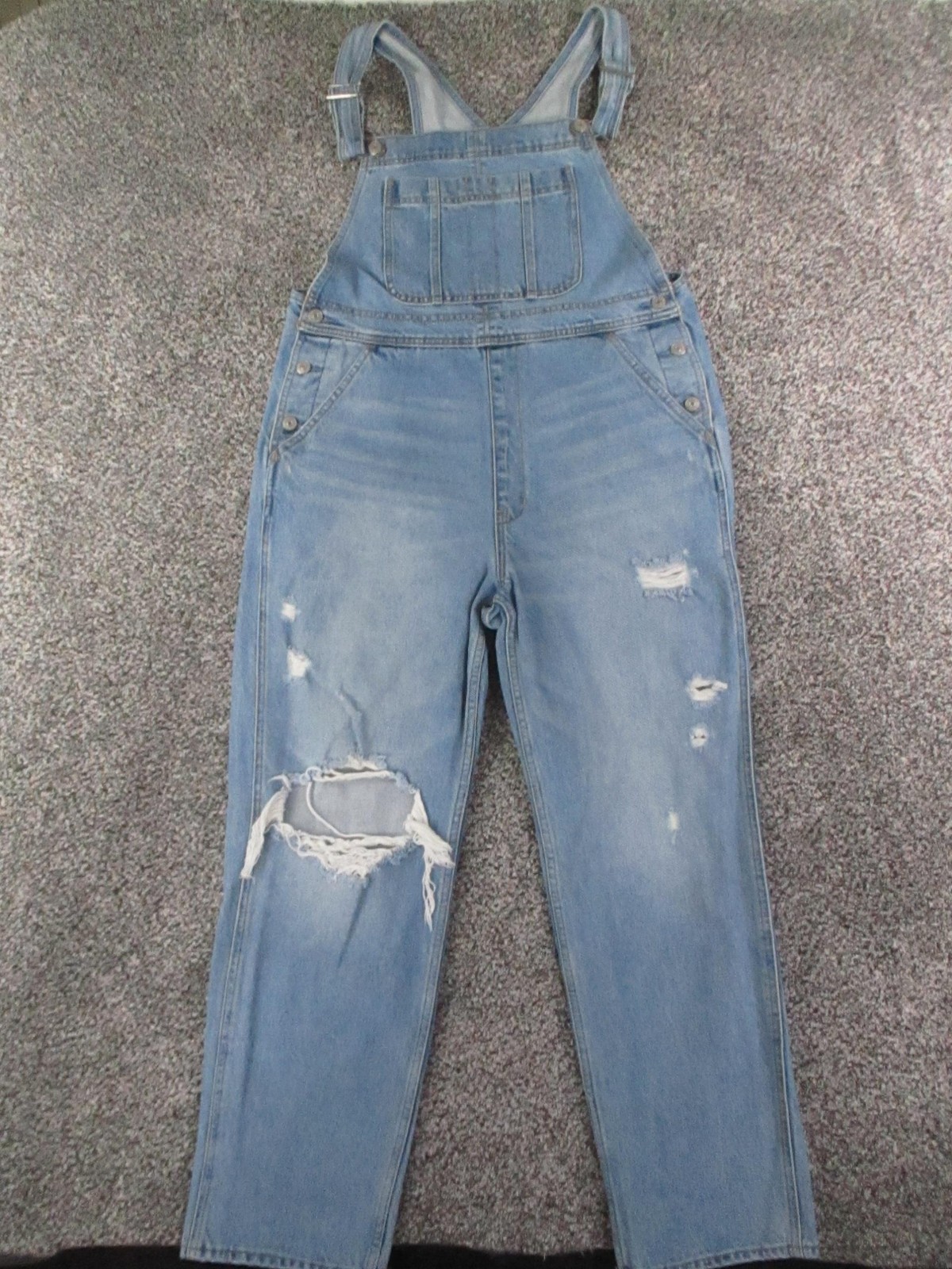 Abercrombie & Fitch Overalls Womens L Blue Light Wash Denim Bib Ripped 34x28