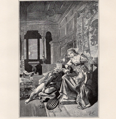Lavish Castel Interior Queens Romantic Moorish Tale Scene 1892 Antique Print