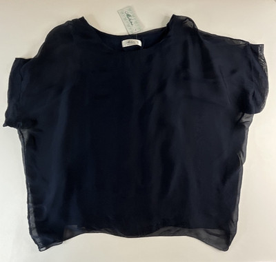 Mahina Lorena Silk Top OS Navy Sheer Blouse Lightweight Flowy NWT