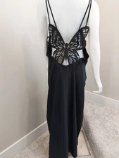 NWT Victoria  s Secret Butterfly Black Satin Maci Slip Dress Size L New