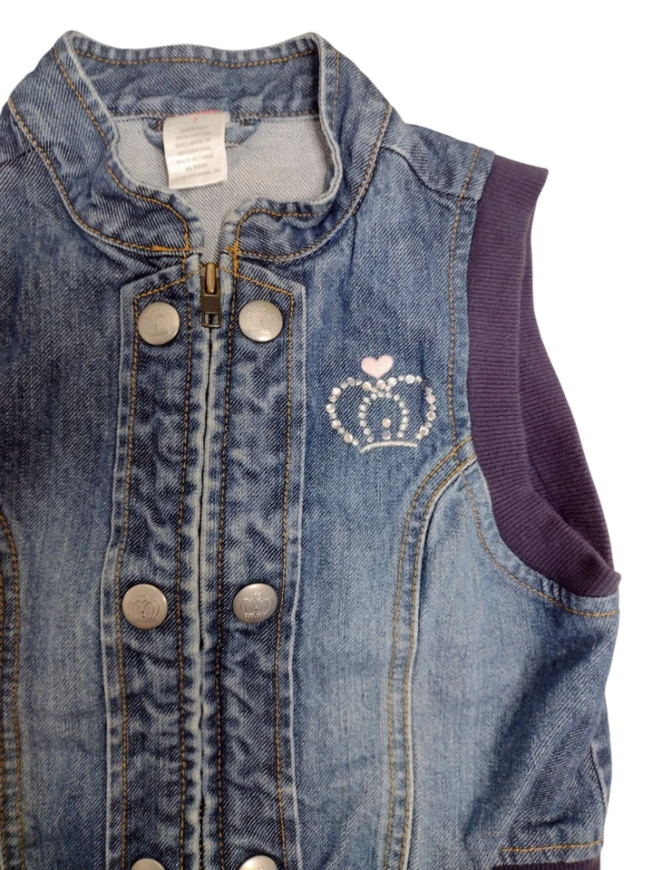 Chaleco Vaquero Gymboree Y2K Niñas Talla 7 Cremallera Completa Corona Bordada De Colección Azul Foto 2 de 4
