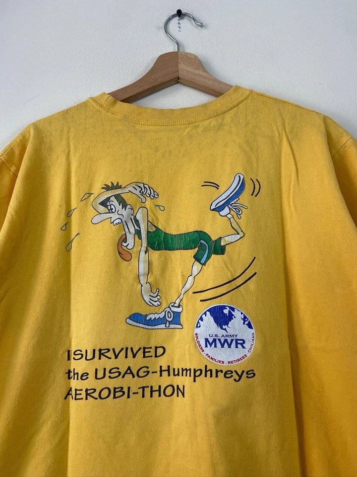 Camiseta Amarela Vintage Anos 90 Exército dos EUA Marathon Runner Arte Gráfica - M - Imagem 2 de 4