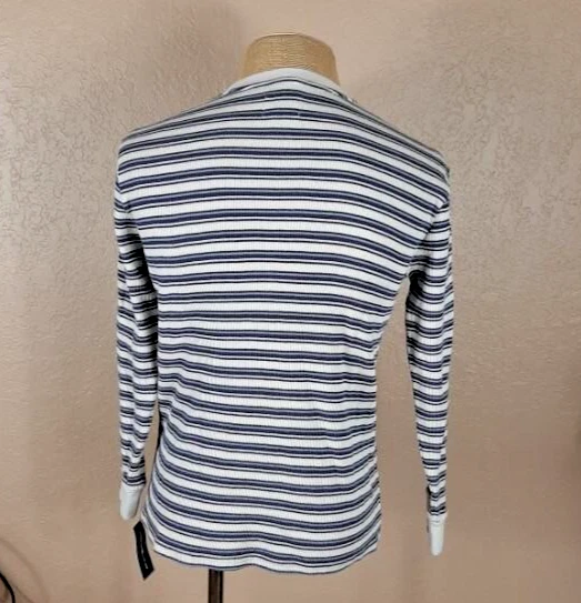 Camisa American Living Niños Grande 14 16 Azul Crema Rayas Horizontales Manga Larga Foto 3 de 4