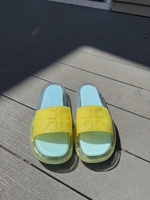 Tory Burch Bubble Jelly Slide Sandals Island Blue Yellow Womens 9 B Rubber Pool