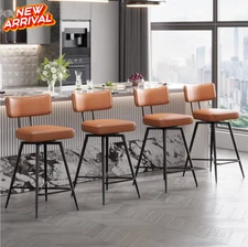 Set of 4 Swivel Bar Stools with Back Counter Height Modern Kitchen Chairs Brown