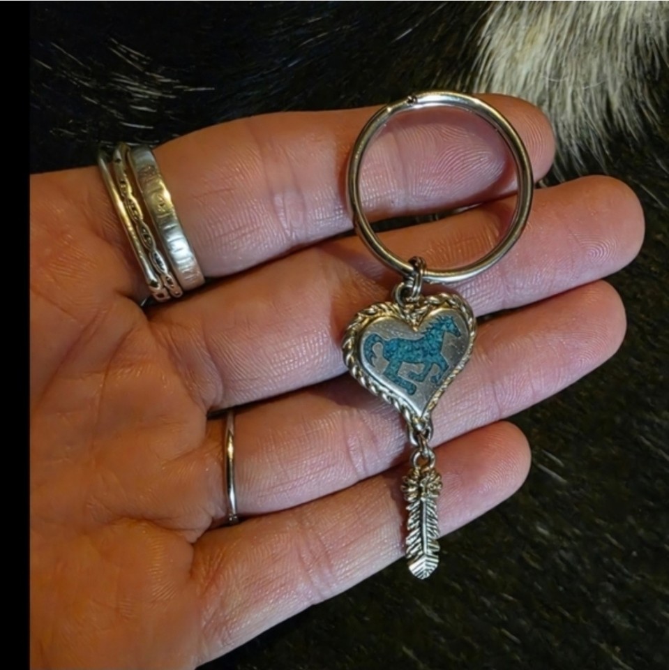 Silver Turquoise Heart Feather Key Chain Metal Western Women's ...