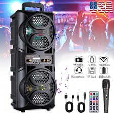 Dual 6.5" Party Portable Bluetooth Speaker Heavy Bass Sound Remote FM LED Light