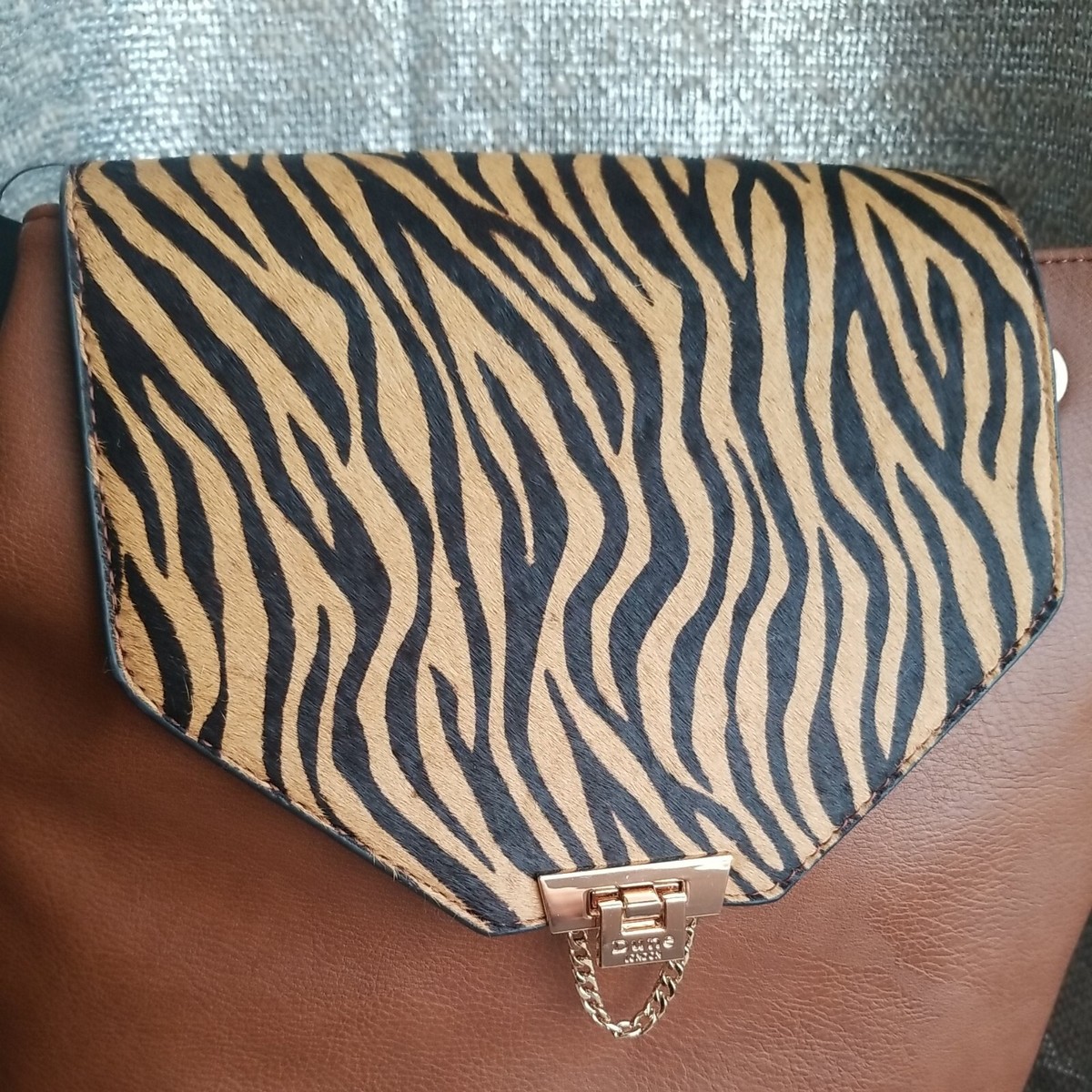 NWT Dune London Backpack with Calf Hair Tiger‑Print Flap Chic Gold‑Tone Hardware Dune Backpack Bags & Handbags for Women | eBay main image 3