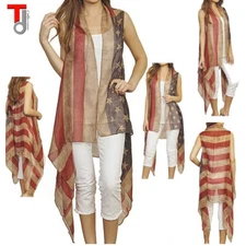 New Summer Beach Vintage AMERICAN FLAG Long Sheer  Shawl wrap Scarf Cover up