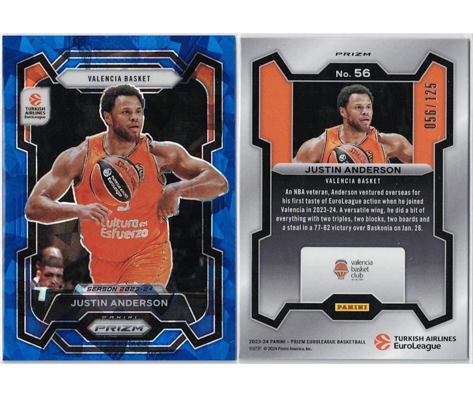 2023-24 Panini Prizm Euroliga Azul Hielo agrietado 56/125 #56 Justin Anderson Foto 3 de 3
