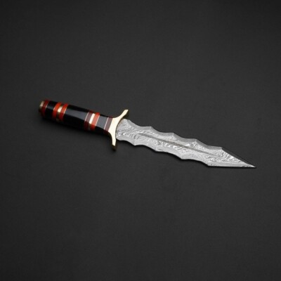 handmade damascus steel 15''dagger knife resin &brass handle with brass clip