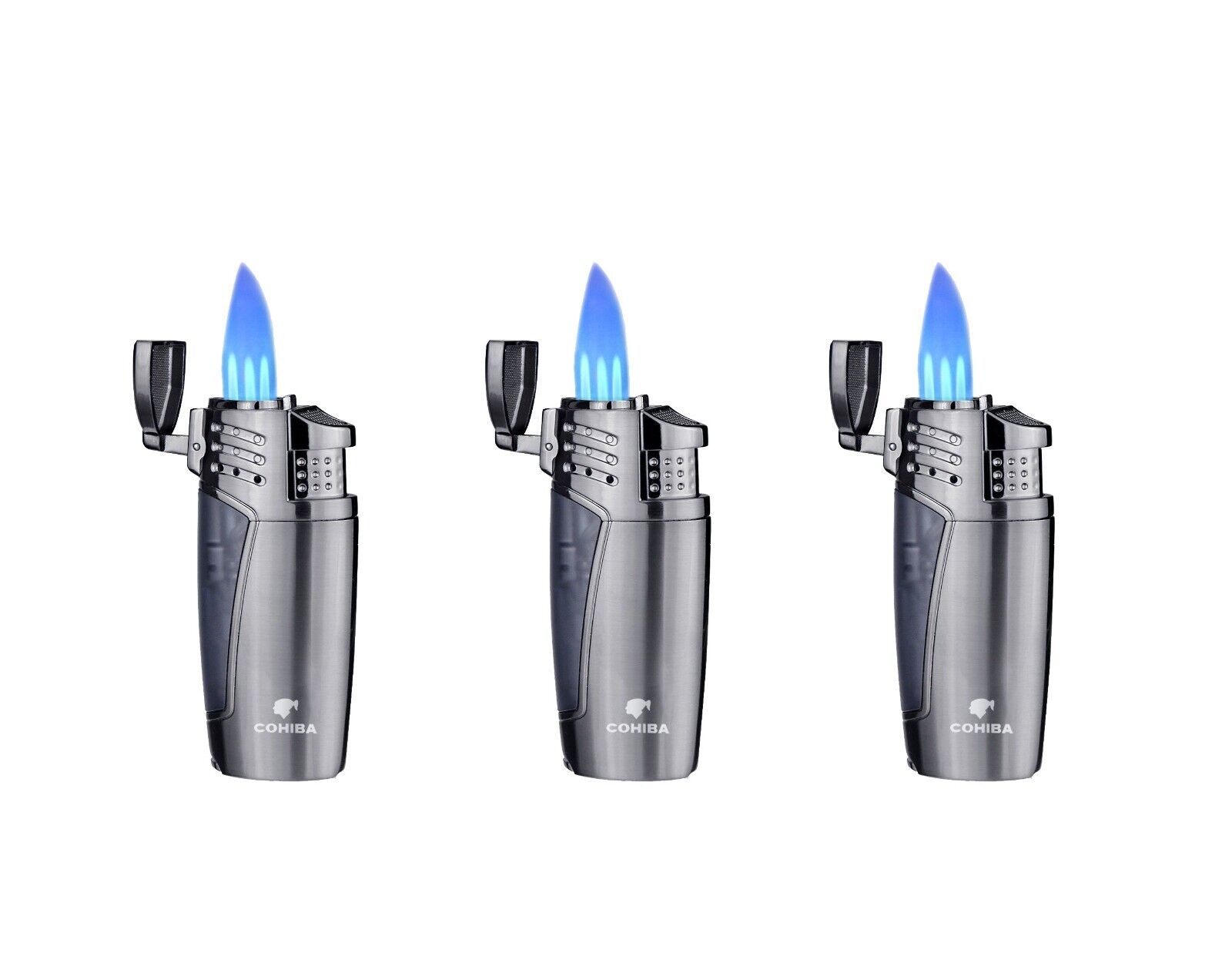 3 pcs COHIBA Butane Torch Lighters With Punch Double Jet Flame Windproof
