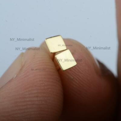 Quadratische Form Mini zarte Ohrstecker 14K massiv Gelbgold Handarbeit Schmuck