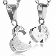 Heart Shaped Pendant 2 Pieces With Love Heart In Stainless Steel