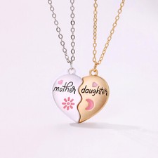 2PCS Set Jewelry Mother Daughter Necklace Matching Heart Magnetic Pendant Fashio