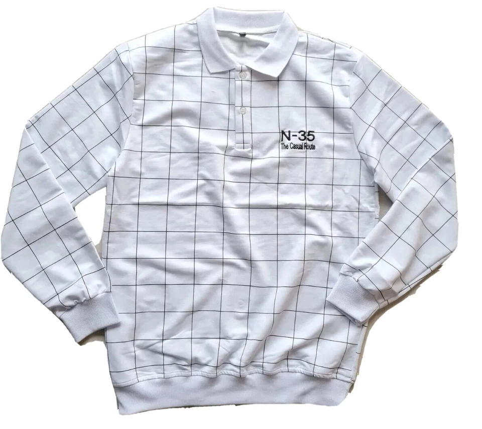 N-35 Poloshirt Polo Golf Style weiß Gr. L Longshirt Herrenhemd Sweatshirt Hemd - Bild 3 von 4
