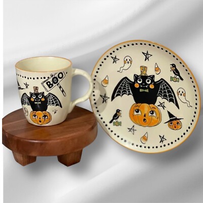 Eli + Ana Halloween CREEP SHOW JACK PUMPKIN Ceramic Mug & Saucer Set