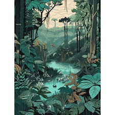 Listing image for Amazon Rainforest Flora Landscape Illustration XL Art Canvas Poster Print Huge