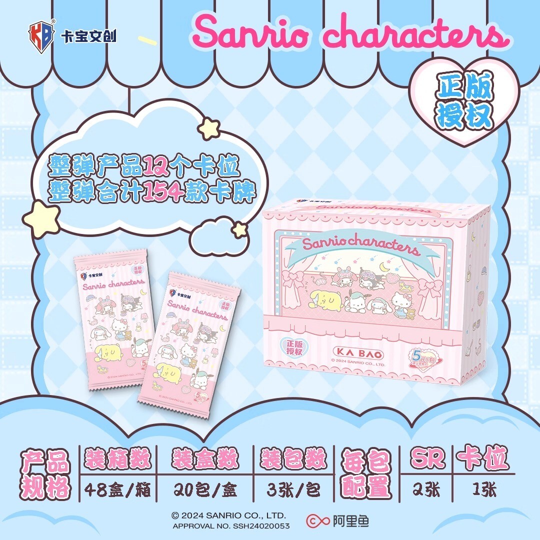 sanrio characters anime peripherals collection trading cards booster box Weiss Schwarz Blau Pack Pack CYBERCEL shows the animated cel art translucently with a character themed border and back drop Sanrio Characters Anime peripherals Collection