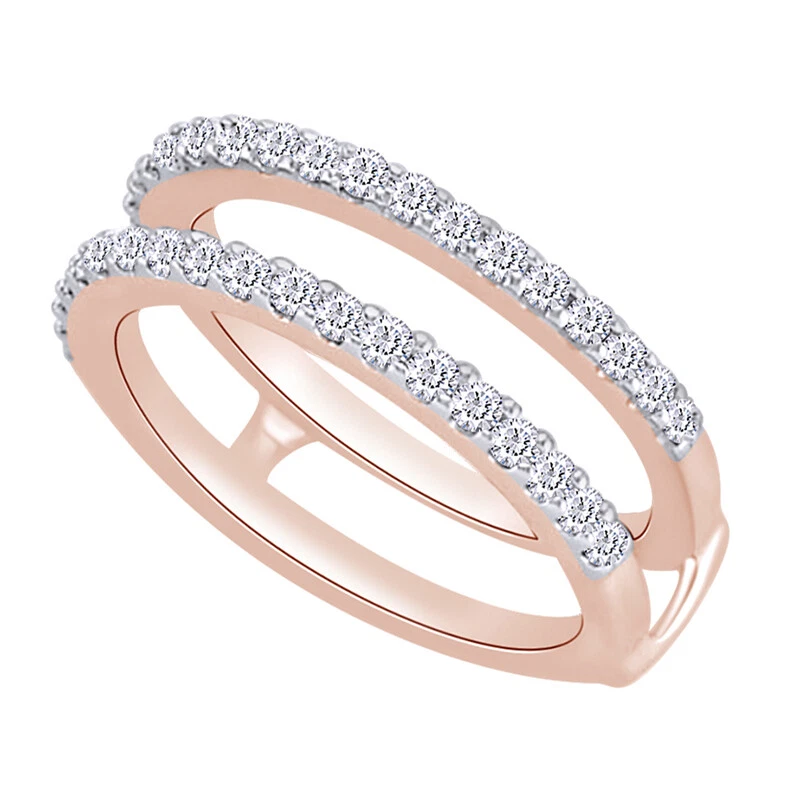 Круглое защитное кольцо из розового золота 14 карат с одним бриллиантом 1/4 карата - Изображение 3 из 4