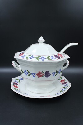 Adams Old Colonial Blumenmotiv Porzellan Terrine Suppe Kelle  Beilage 26x26