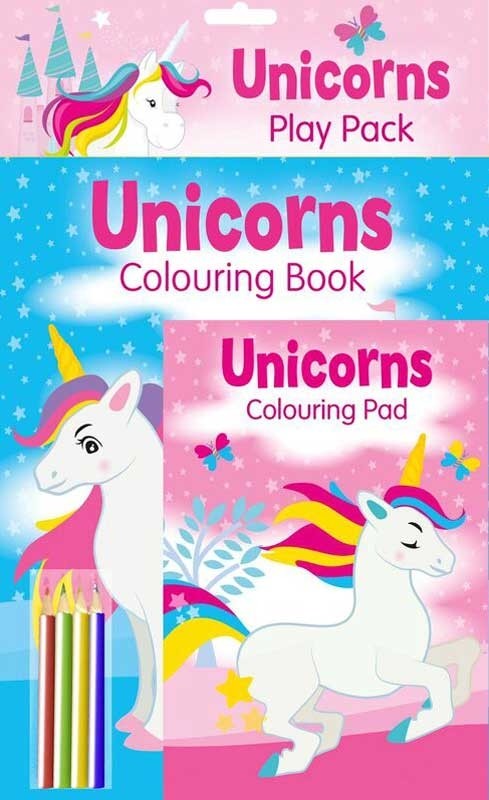 Childrens Unicorn 2x Colouring Book & Colour Pencil Set Travel Fun Activity Pads