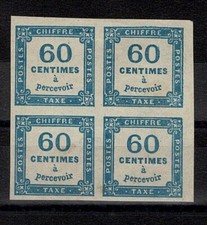 FRANCE STAMP TIMBRE TAXE N° 9 " CHIFFRE TAXE 60c BLEU BLOC DE 4 " NEUF x TB X203