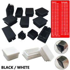 Plastic Blanking End Cap Pipe Tube Insert Plug Bung Square Rectangle White Black