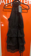 Pretty Little Thing Black Lace Panel Tiered Mini Dress, Black, Size 8,/B14A11875