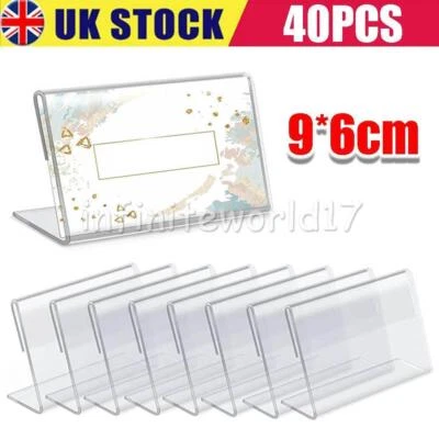 INFINITEWORLD17 40x Acrylic Sign Display Holder Price Name Card Label Tag Stand 9x6cm Christmas